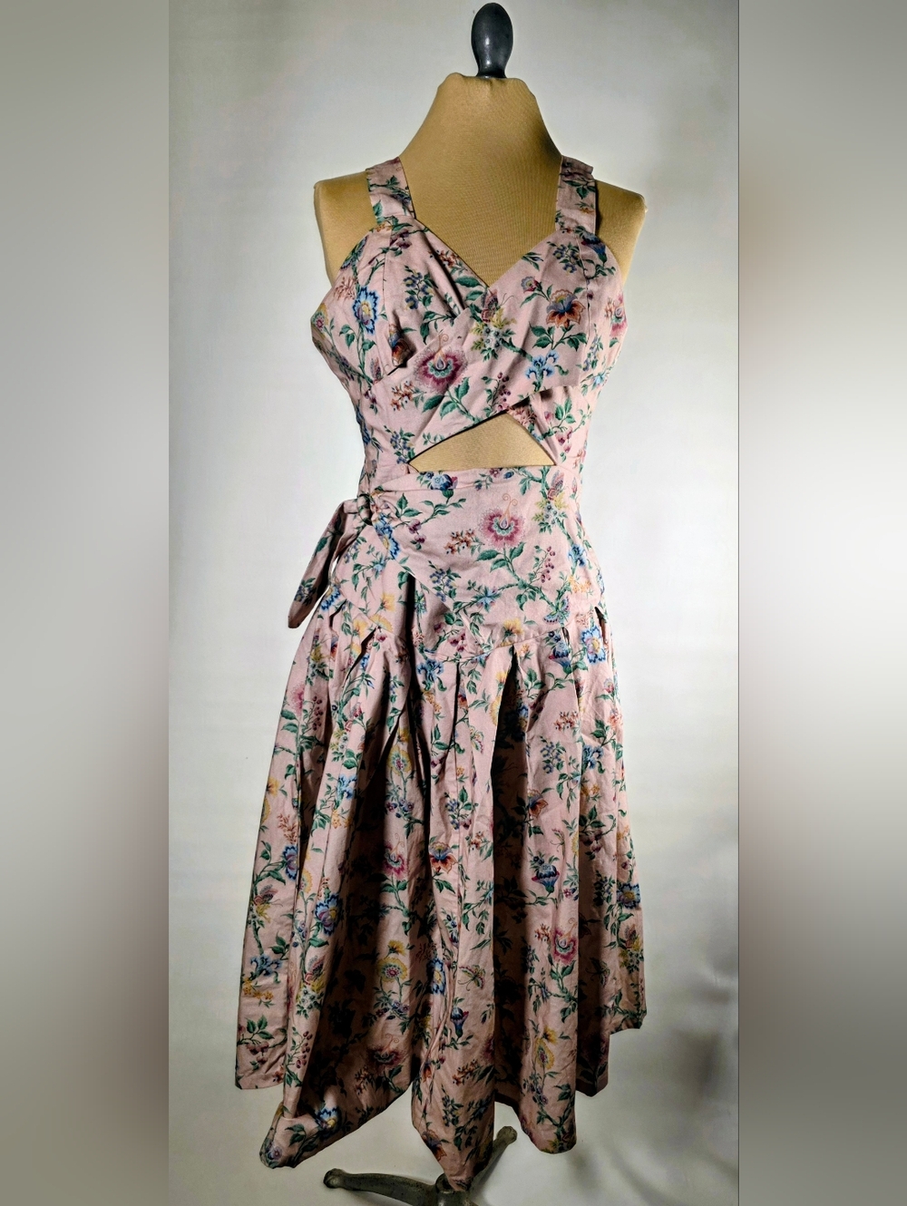 Samantha Pleet Curtain Floral Print Cutout Midi Flare Dress